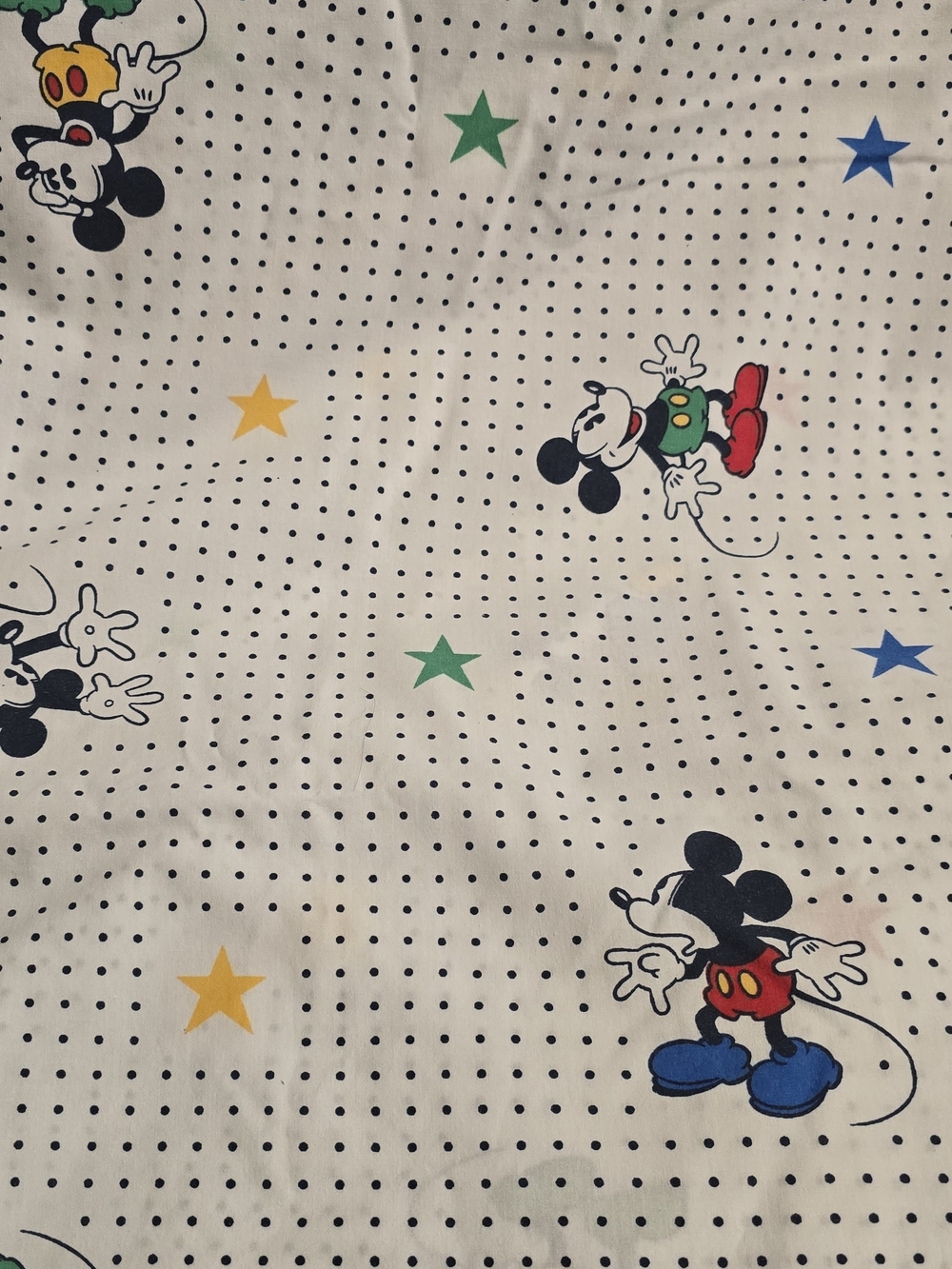 Disney Mickey 90s Queen Flat Sheet Polka Dot Stars Retro Cutter Rare Htf Size